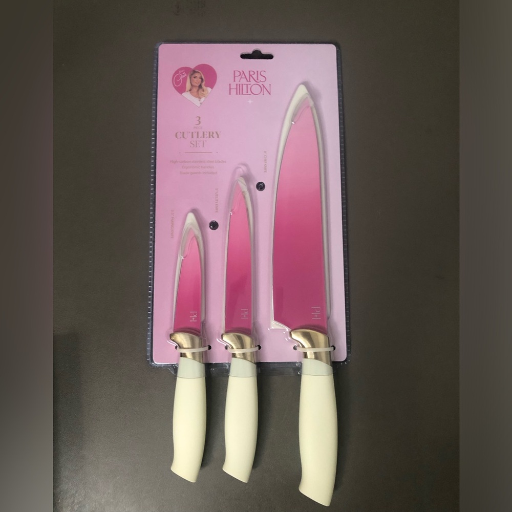 Paris Hilton Kitchen Collection Pink 3 Piece Knife Cutlery Set NWT